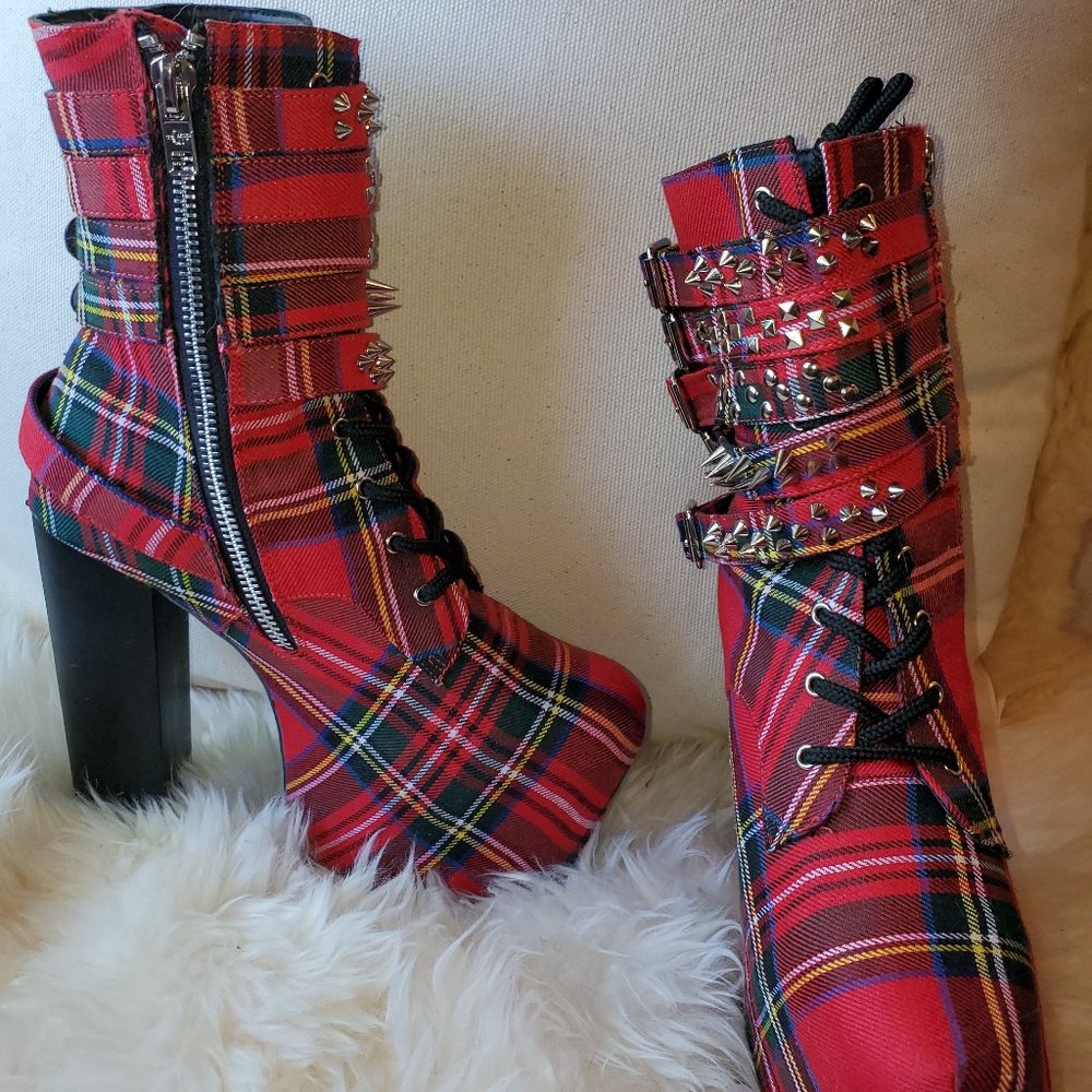 Dolls Kill Current Mood Plaid Heeled Boots